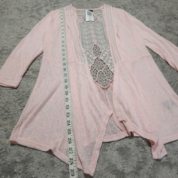 TORRID Nwt 3/4 Sleeve Lace Back Open Front Knit Cardigan, Peach Pink, 00 , M/L - Picture 13 of 16